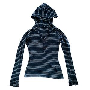 Y2K Hooded Henley Womens Striped Top Small